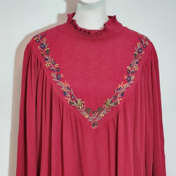 Chic Soul Burgundy Embroidered Boho Blouse NWOT Size 1X Oxblood Embroidered Top - Picture 2 of 8